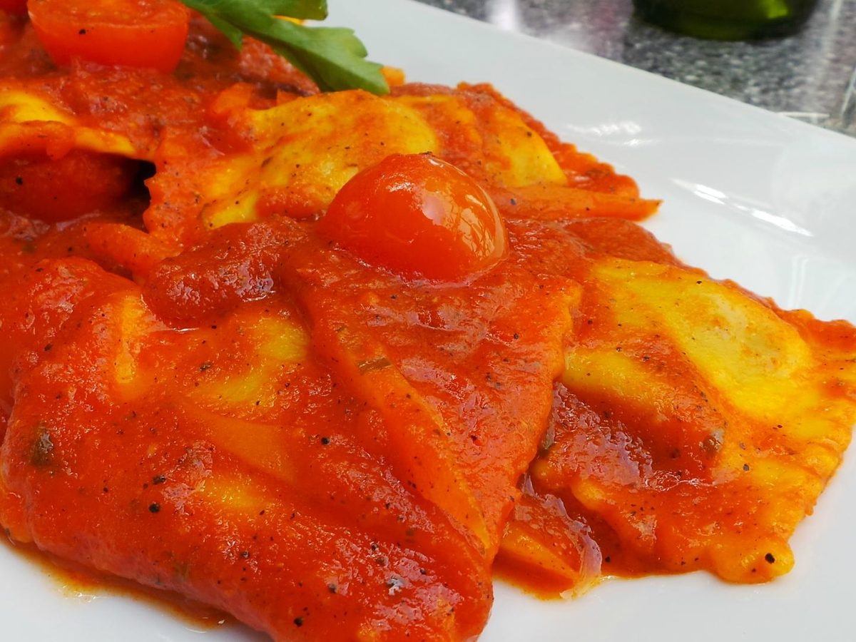 Ravioli in a rich tomato sauce